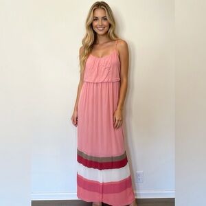 Pink Maxi Dress with Striped Hem